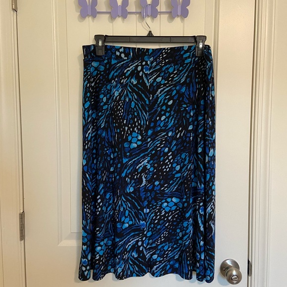 EUC | Vintage‎ Kasper women’s blue patterned pull on midi skirt — size 2X - Picture 3 of 5